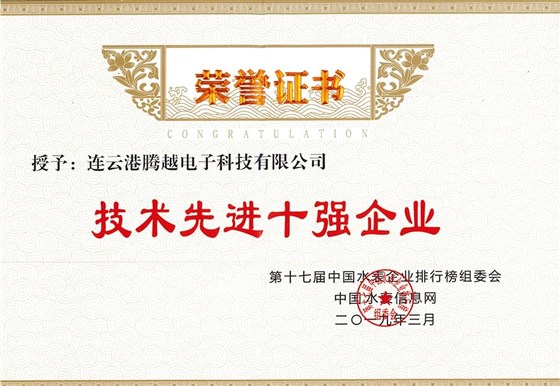 荣誉证书-技术先进十强企业