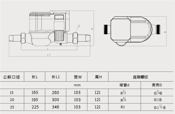 鑫腾越-IC卡智能水表外形尺寸